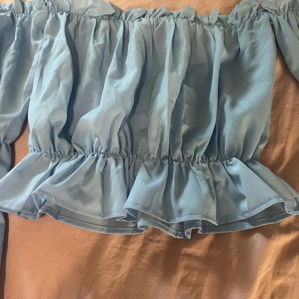 Blue Off-Shoulder Ruffled Top - Picture 4 of 4